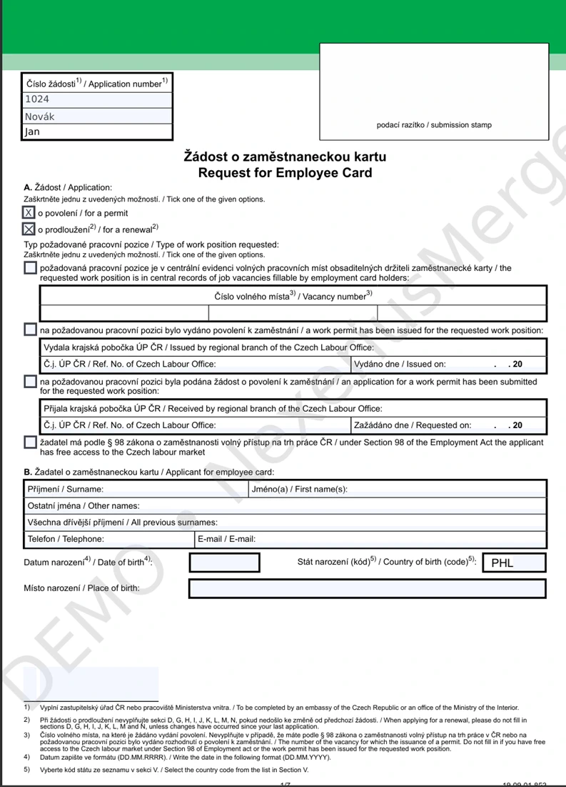 A finished PDF template filled with values from the table in Nexerius Merge