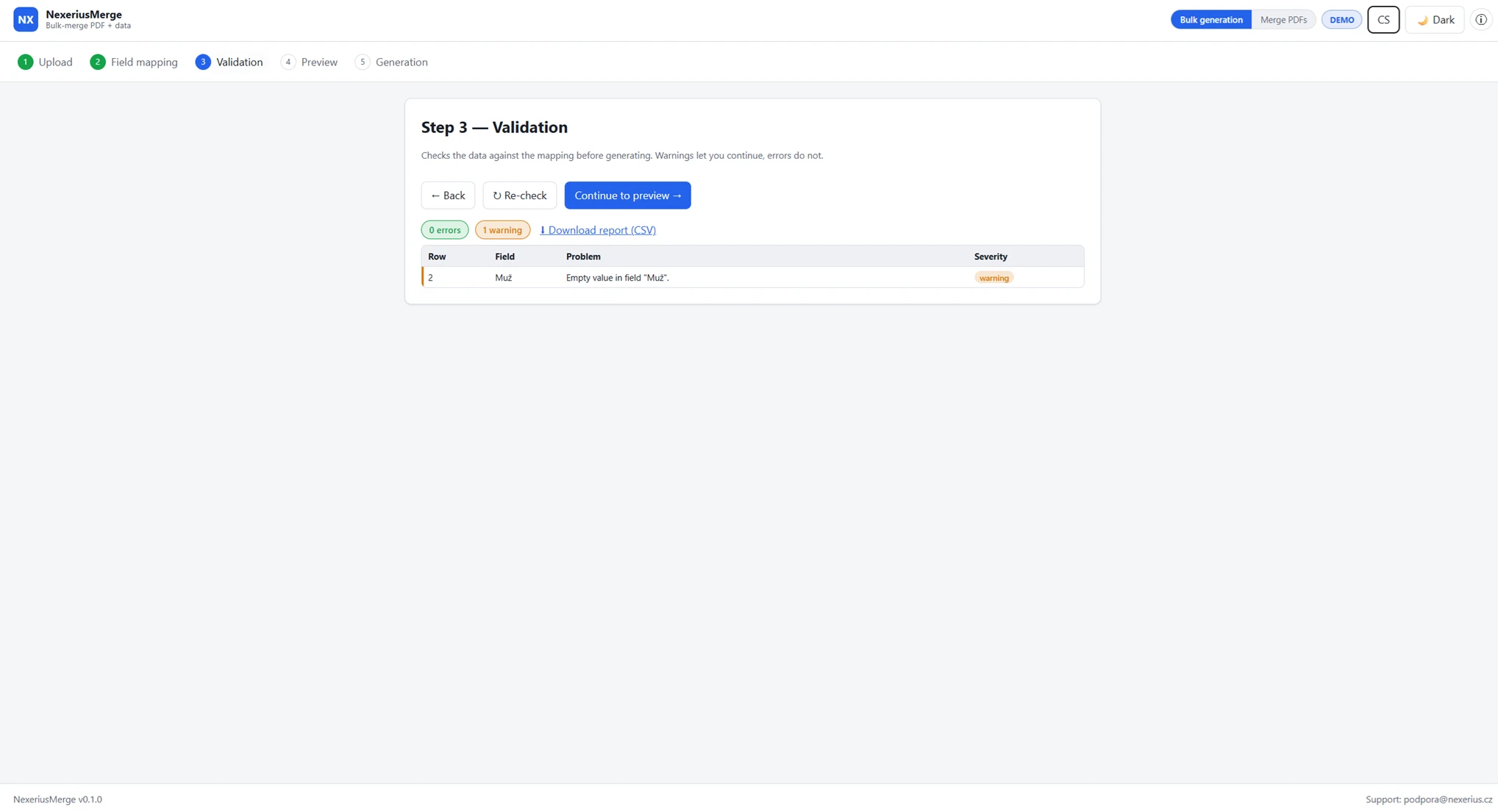 Checking and validating data values in Nexerius Merge
