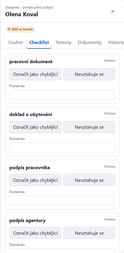 Checklist a termíny